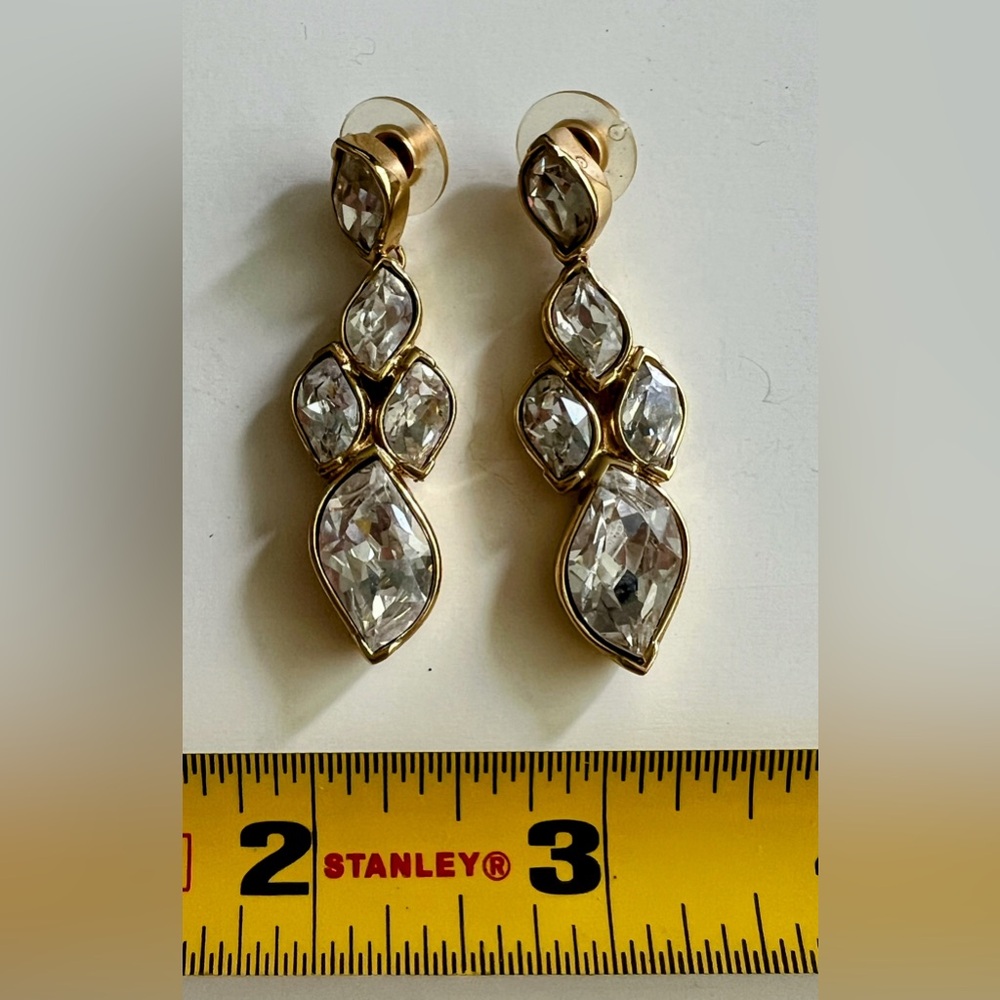 Vintage Christian Dior Crystal Drop Gold Toned Earrings